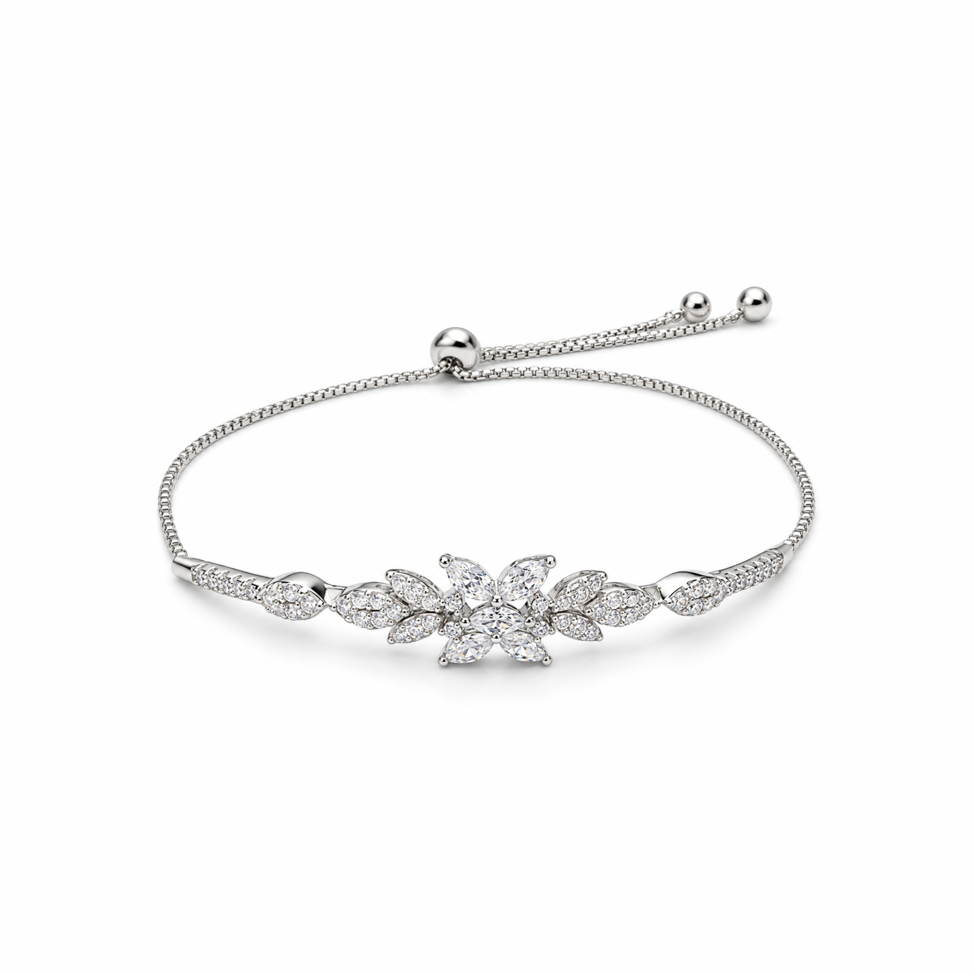 925 Silver Marquise Bolo Bracelet